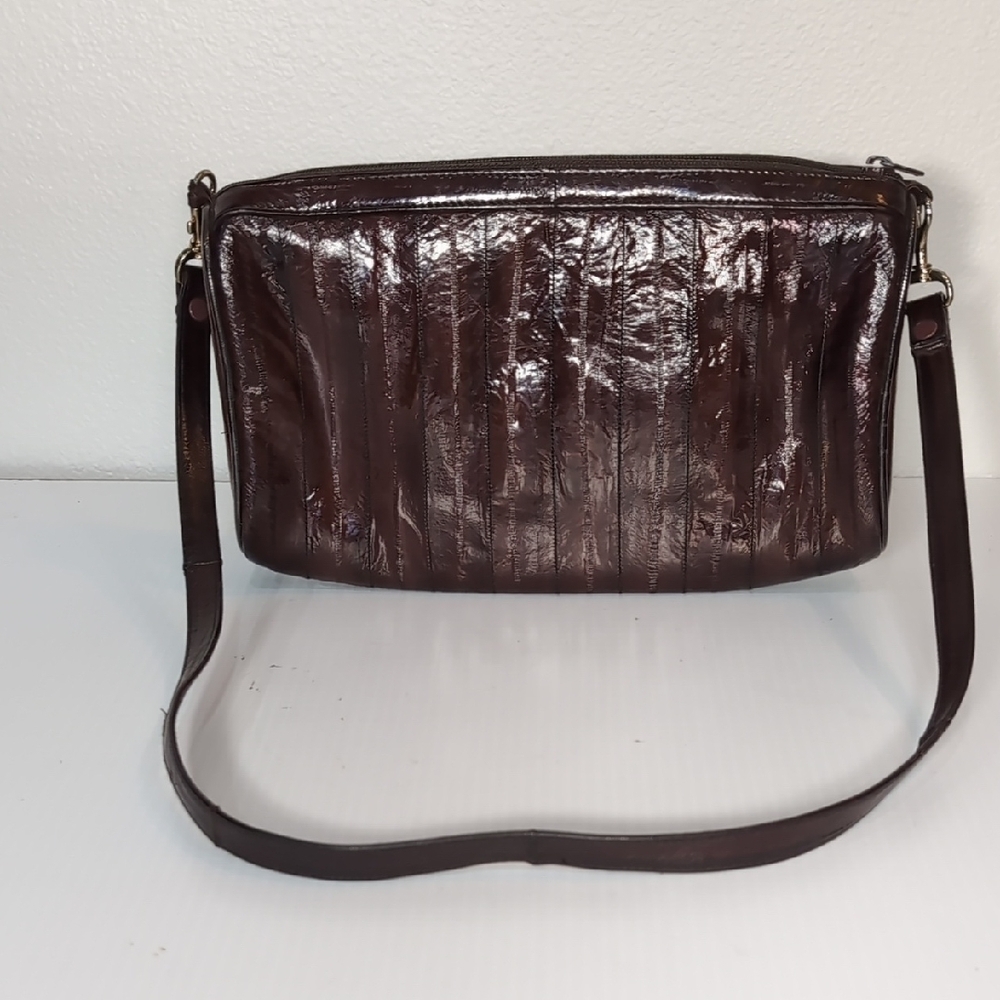 Vintage Shiny Dark Brown Genuine Eel Skin Shoulder Bag Clutch
